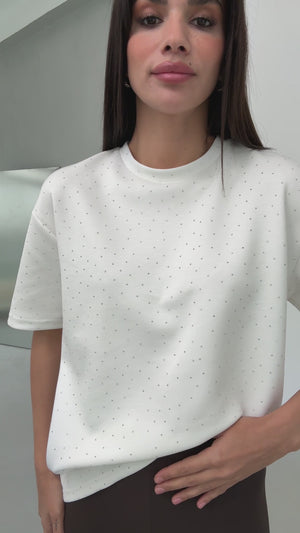 Beyaz Taş Baskılı Tshirt 4236-Beyaz