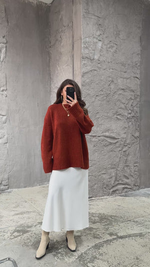 Kiremit Bisiklet Yaka Oversize Kazak 2217-KİREMİT