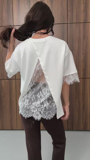 Beyaz Sırtı Dantelli Tshirt 1073-Beyaz