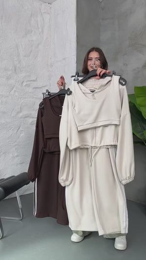 Taş Üç Parça Kapüşonlu Takım 4040-Taş