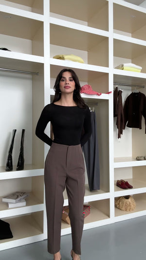 Soğuk Kahve Pensli Havuç Pantolon 50109-SOĞUK KAHVE