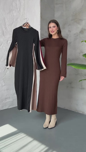 Bordo Massi Model Merserize Triko Elbise