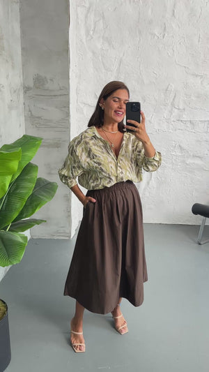 Kahverengi Dikiş Detaylı Etek 30379-Kahverengi