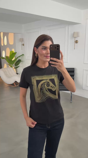 Siyah Desen Taşlı Tshirt 8717-Siyah