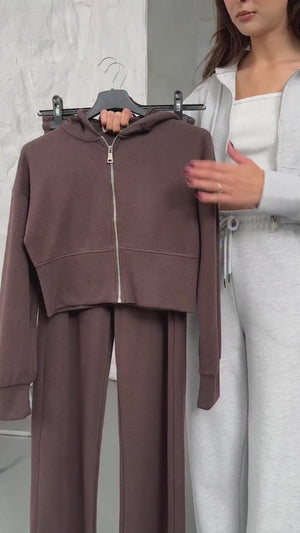 Gri Ön Fermuarlı Kapüşonlu Selanik Takım EY2030-Gri