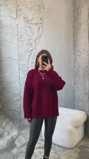 Bordo Bisiklet Yaka Oversize Kazak 2217-Bordo