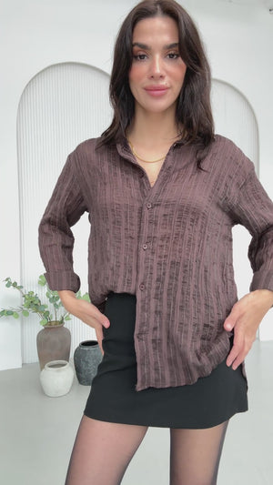 Kahverengi Sim Detaylı Transparan Gömlek 3225-Kahverengi