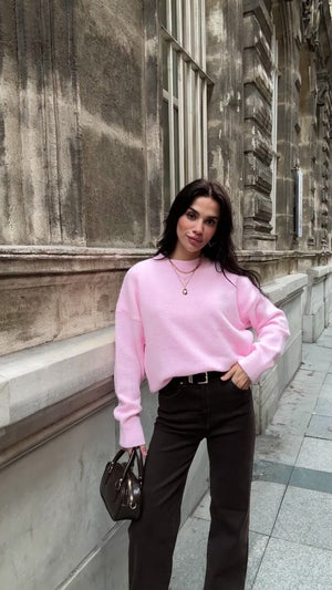 Pembe Bisiklet Yaka Yumoş Kazak 2373-Pembe