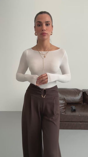 Kahverengi Gold Toka Detaylı Modal Pantolon 9888-Kahverengi