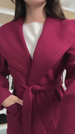 Bordo Kapşonlu Kaşe Kaban 2610-Bordo