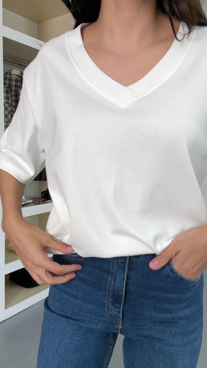 Ekru Orj Marka V Yaka Tshirt 6598-Ekru