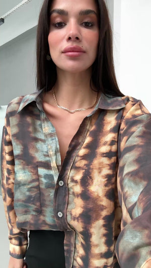 Turkuaz Batik Desenli Gömlek EY-5028-TURKUAZ