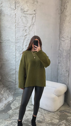 Yeşil Bisiklet Yaka Oversize Kazak 2217-YEŞİL