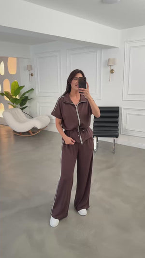 Kahve Biyeli Bel Bağlamalı Modal Takım 4146-Kahve