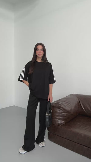 Siyah Şerit Detaylı Tshirt Takım 4101-Siyah