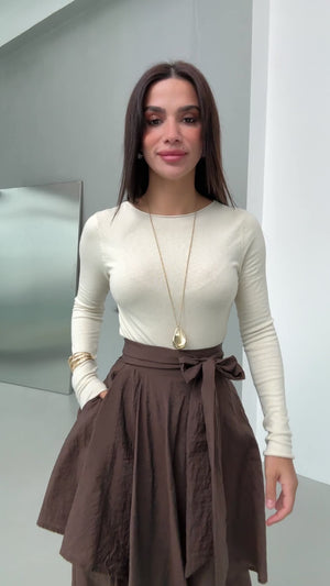 Kahve Bel Bağlamalı Etek Pantolon 0020-KAHVE