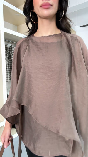 Kahve Tencel Pelerin Bluz 5026-KAHVE
