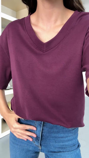 Mürdüm Orj Marka V Yaka Tshirt 6598-Mürdüm