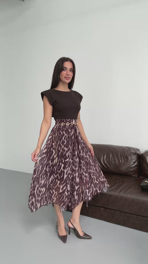 Kahve Vatkalı Zincir Kemerli Elbise 3867-Kahve