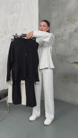 Gri Modal Yan Yırtmaçlı Sweat Takım EY2130-Gri