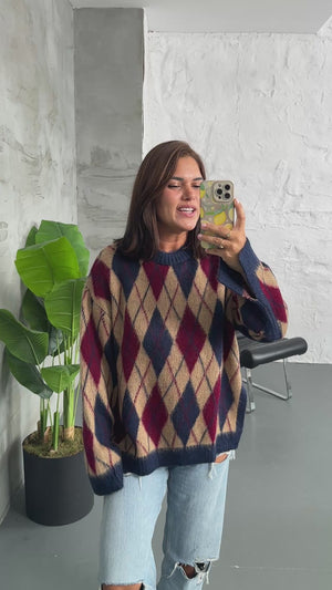 Camel Yanları Yırtmaçlı Şardonlu Baklava Kazak 2366-Camel