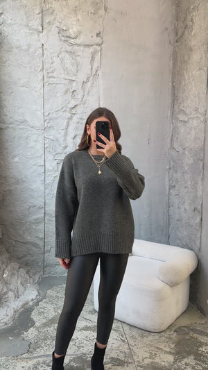 Antrasit Bisiklet Yaka Oversize Kazak 2217-ANTRASİT