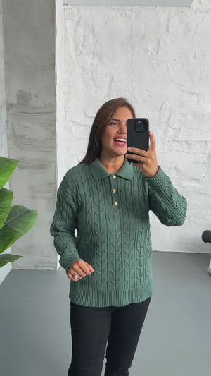 Petrol Yeşili Gold Düğme Detaylı Triko Kazak 2522-PETROL YEŞİLİ