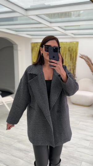 Antrasit Balık Sırtı Oversize Astarlı Kısa Kaban 9252-Antrasit