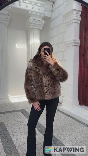 Leopar Desenli Suni Kürk Kaban 250725