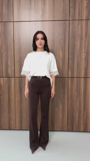 Kahverengi Kemerli İspanyol Pantolon 0099-Kahverengi