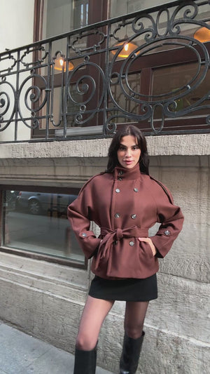 Kahve Dik Yaka Kısa Kaşe Kaban 70119-KAHVE