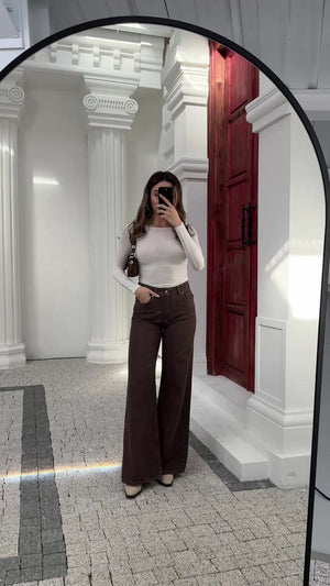 Dilvin Kahverengi Geniş Paça Jean 72033-Kahverengi