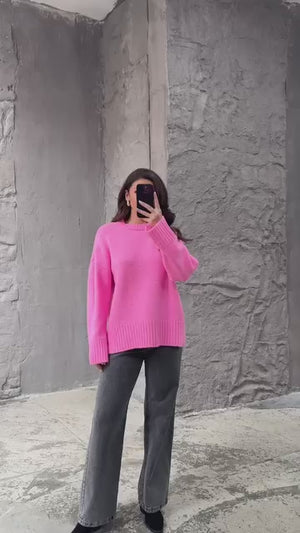 Pembe Bisiklet Yaka Oversize Kazak