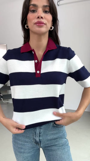 Lacivert Çizgili Polo Yaka Tshirt EY2596-Lacivert