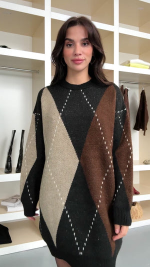 Siyah Baklava Desen Triko Elbise EY2610-Siyah