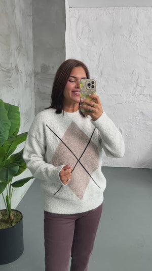 Vizon Büyük Baklava Desen Kazak 2484-Vizon