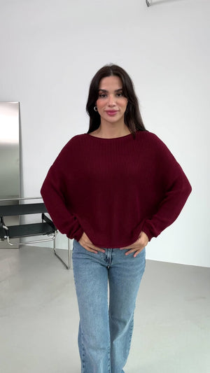 Dilvin Bordo Kayık Yaka Merserize Kazak 10804-Bordo