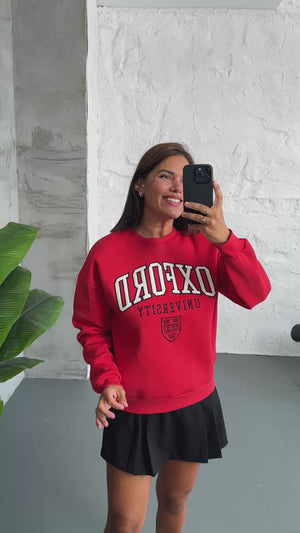 Kırmızı Oxford Nakışlı Bisiklet Yaka Sweat 580511-Kırmızı