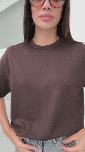 Kahverengi Taş Baskılı Tshirt 4236-Kahve