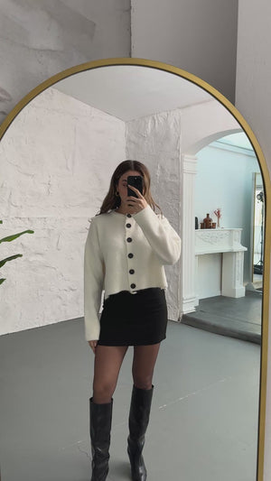 Dilvin Ekru Yırtmaçlı Yumuşak Dokulu Hırka 60280-Ekru