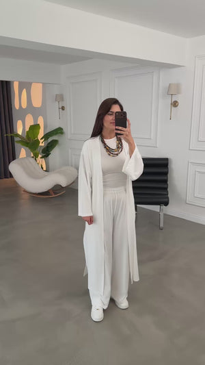 Beyaz Üçlü Likralı Modal Takım 4137-Beyaz