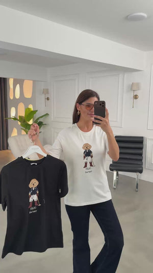 Sarı Hayvan Nakışlı Tshirt 11825-Sarı