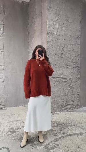 Kiremit Bisiklet Yaka Oversize Kazak