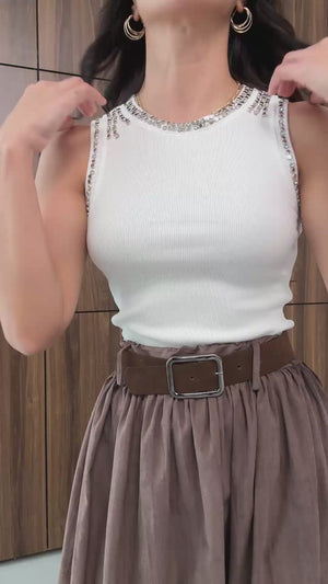 Ekru Yaka Taşlı Body 8162-Ekru