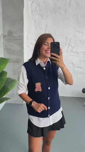 Lacivert Teddy Nakışlı Süveter 2467-LACİVERT