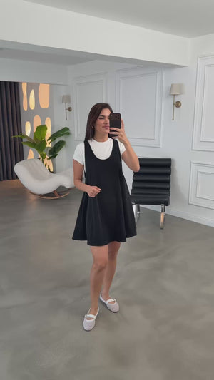 Siyah Tshirt Detaylı Kısa Elbise Takım 4153-Siyah