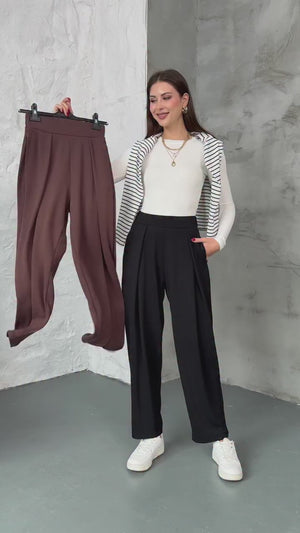Kahverengi Beli Pileli Modal Pantolon 8011-Kahve